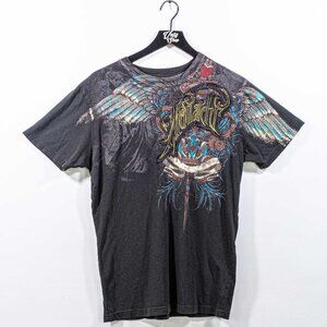 Monarchy AOP Embroidered Mall Goth T-Shirt Large Y2K Streetwear